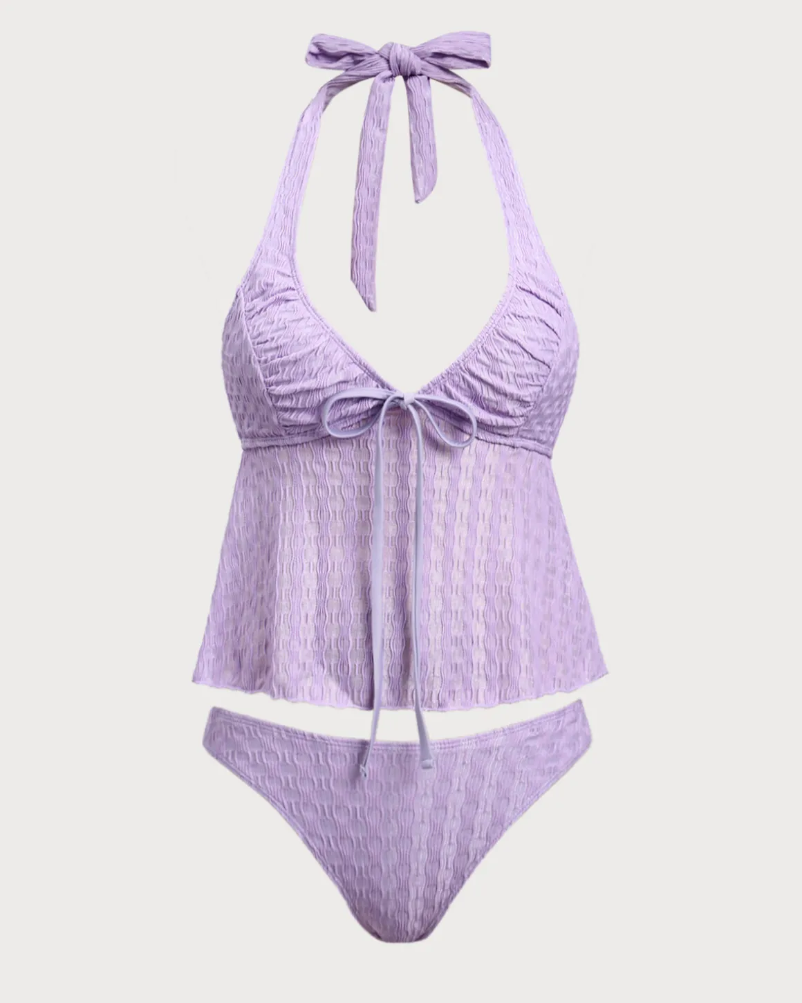 Purple Ruched V-Neck Tankini Swimsuit