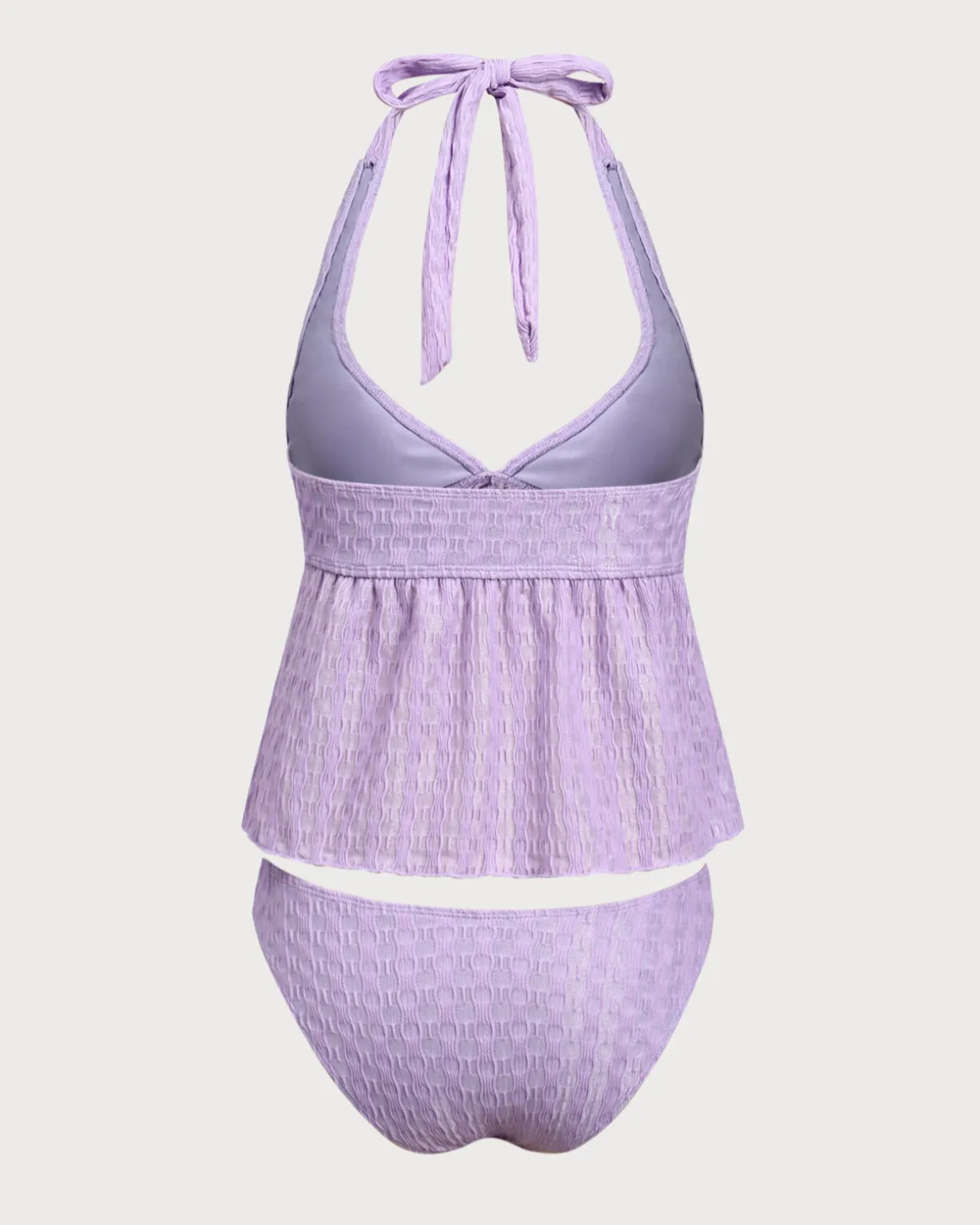 Purple Ruched V-Neck Tankini Swimsuit