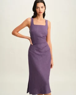 Purple Square Neck Slip Midi Dress