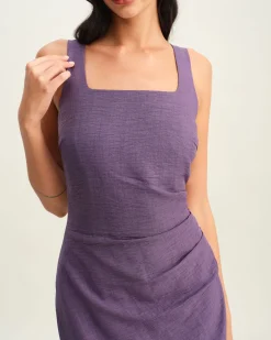 Purple Square Neck Slip Midi Dress
