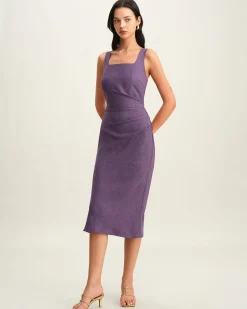 Purple Square Neck Slip Midi Dress