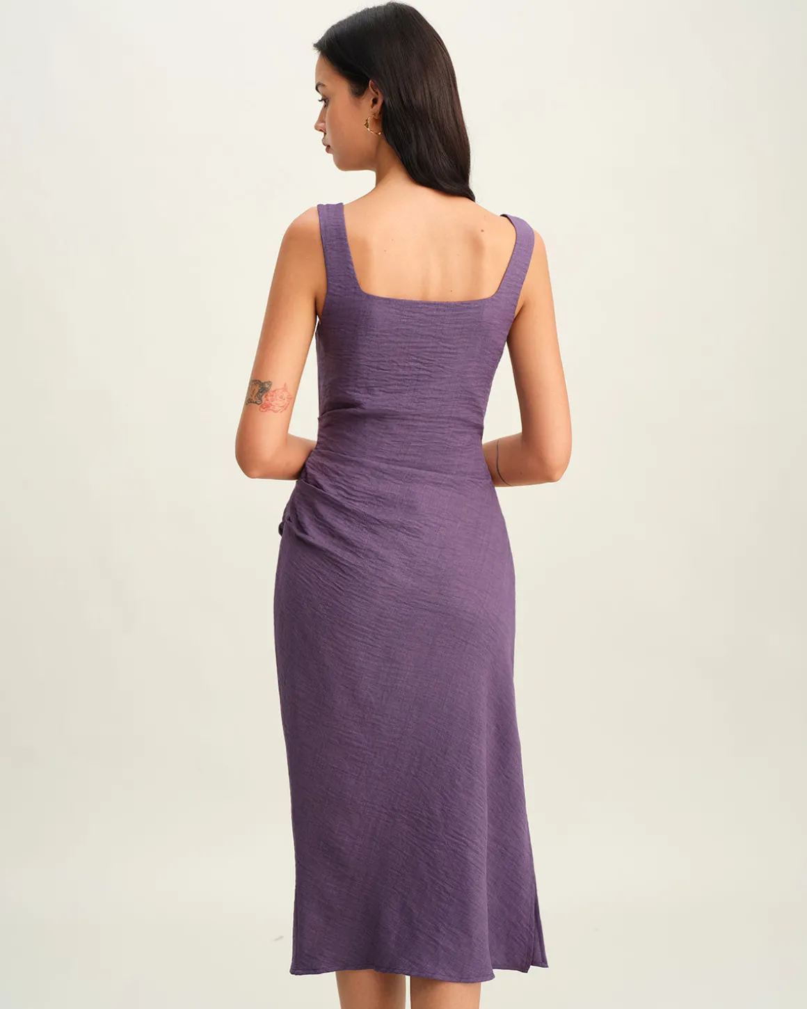 Purple Square Neck Slip Midi Dress