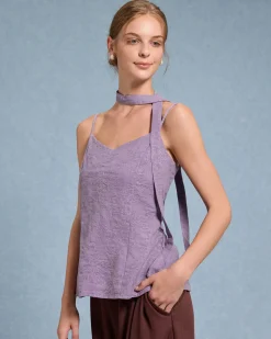 Purple Tie Neck Linen Cami Top