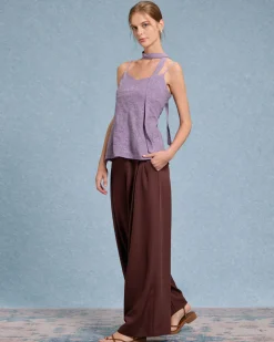 Purple Tie Neck Linen Cami Top
