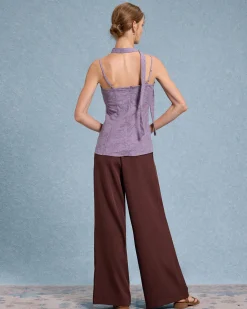Purple Tie Neck Linen Cami Top