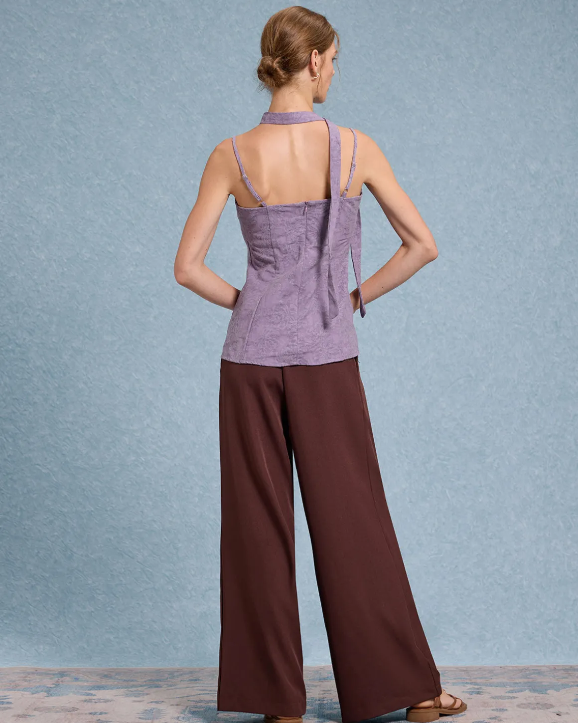 Purple Tie Neck Linen Cami Top