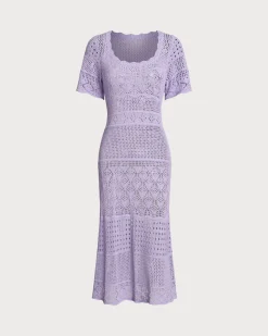 Purple U Neck Cut Out Sweater Dress