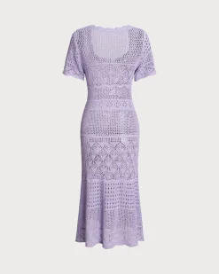 Purple U Neck Cut Out Sweater Dress