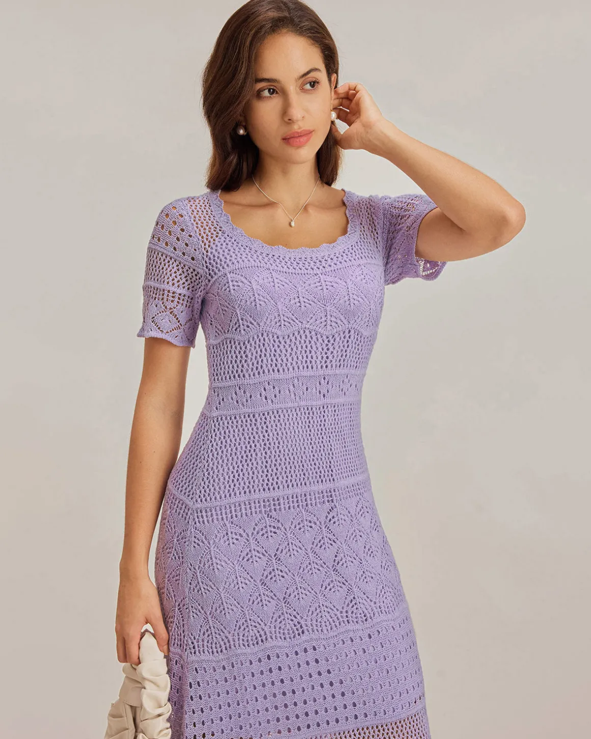 Purple U Neck Cut Out Sweater Dress