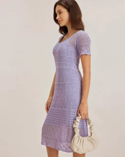 Purple U Neck Cut Out Sweater Dress