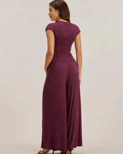Purple Wide Leg Pants Sets