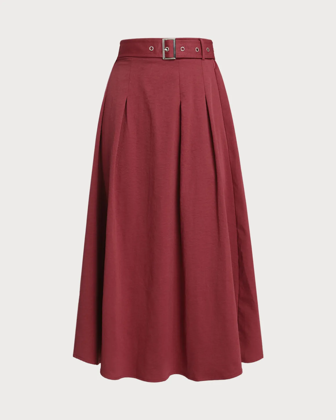 Red Belt Flared Midi Skirt