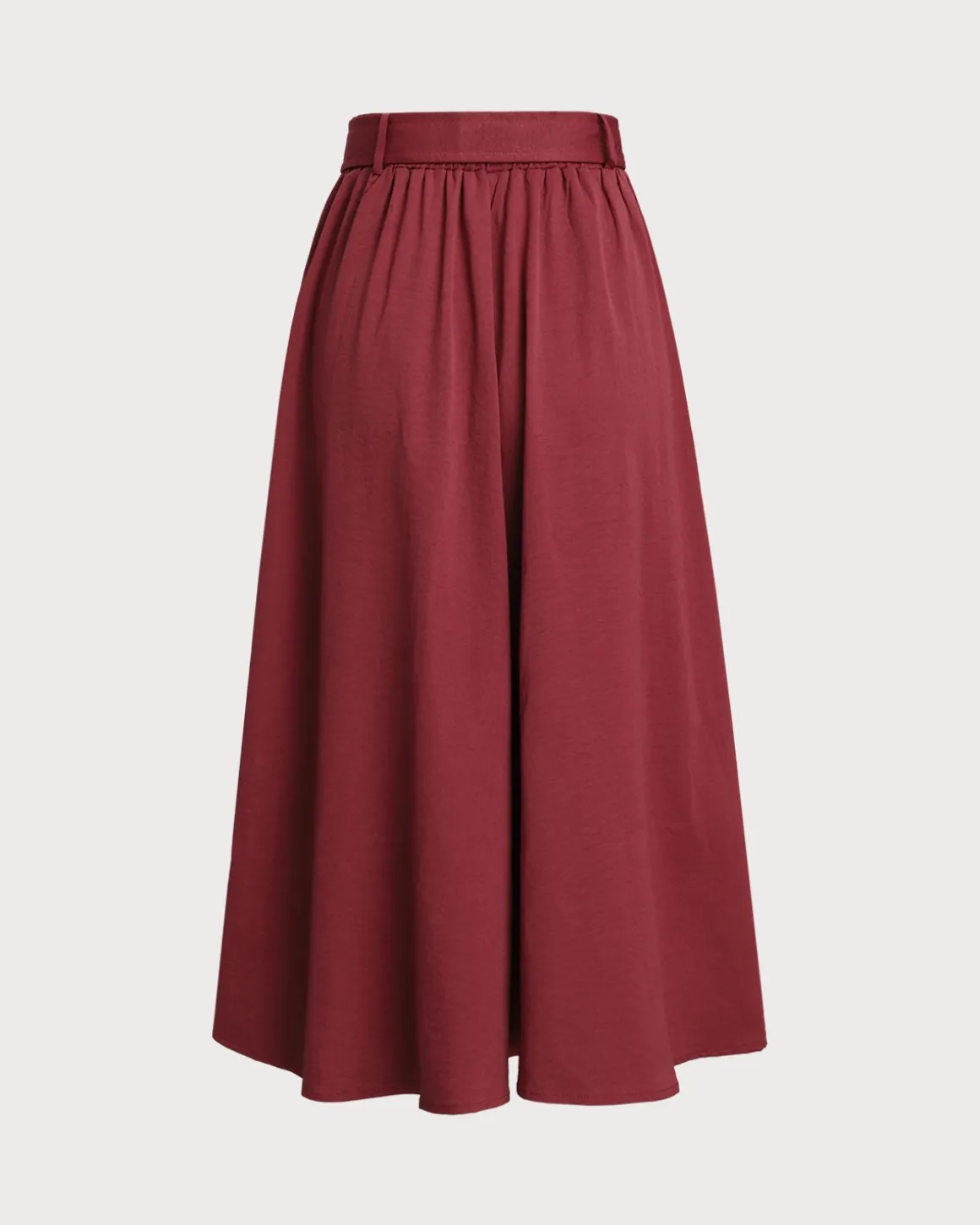 Red Belt Flared Midi Skirt