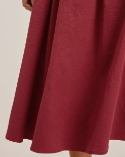 Red Belt Flared Midi Skirt