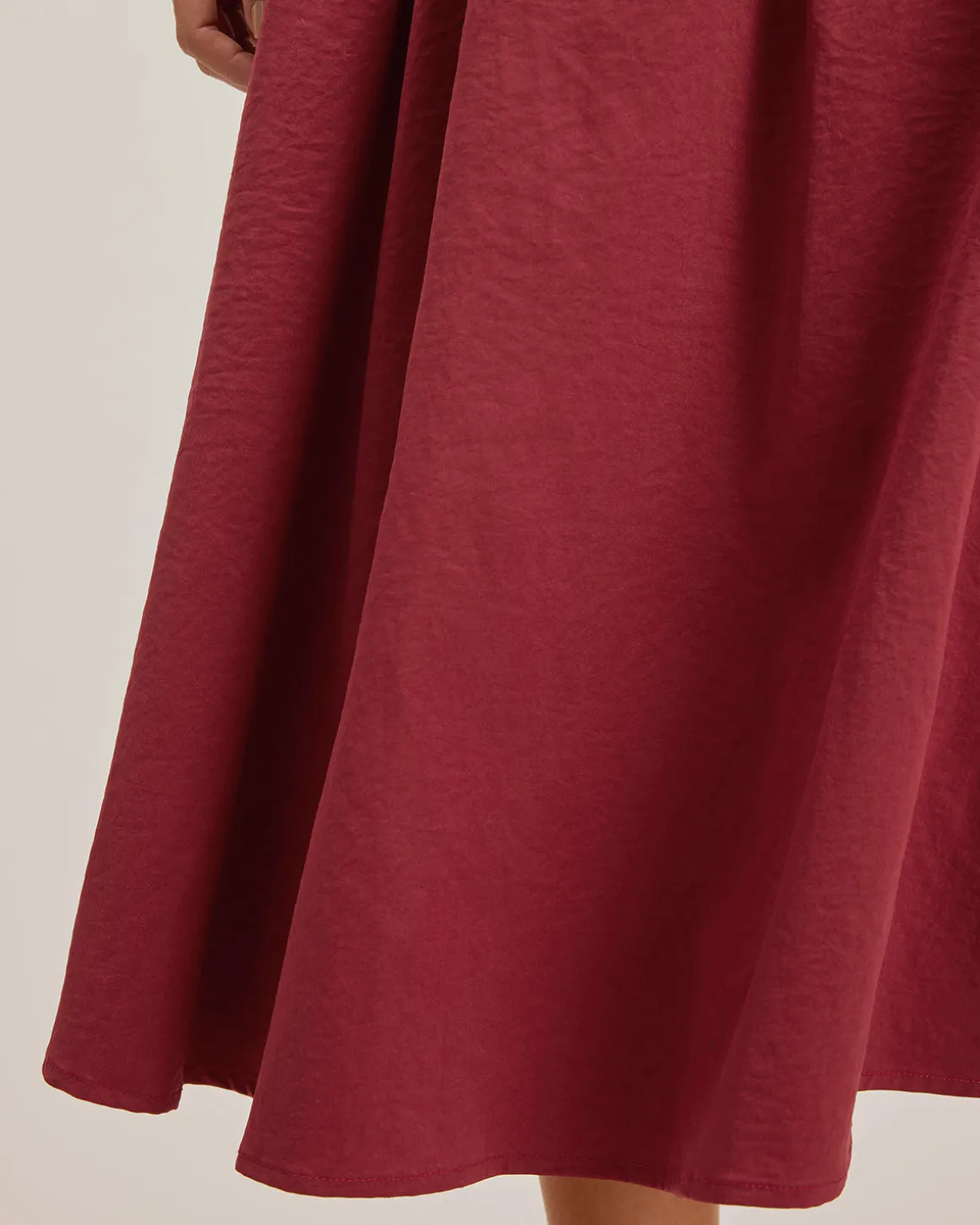 Red Belt Flared Midi Skirt
