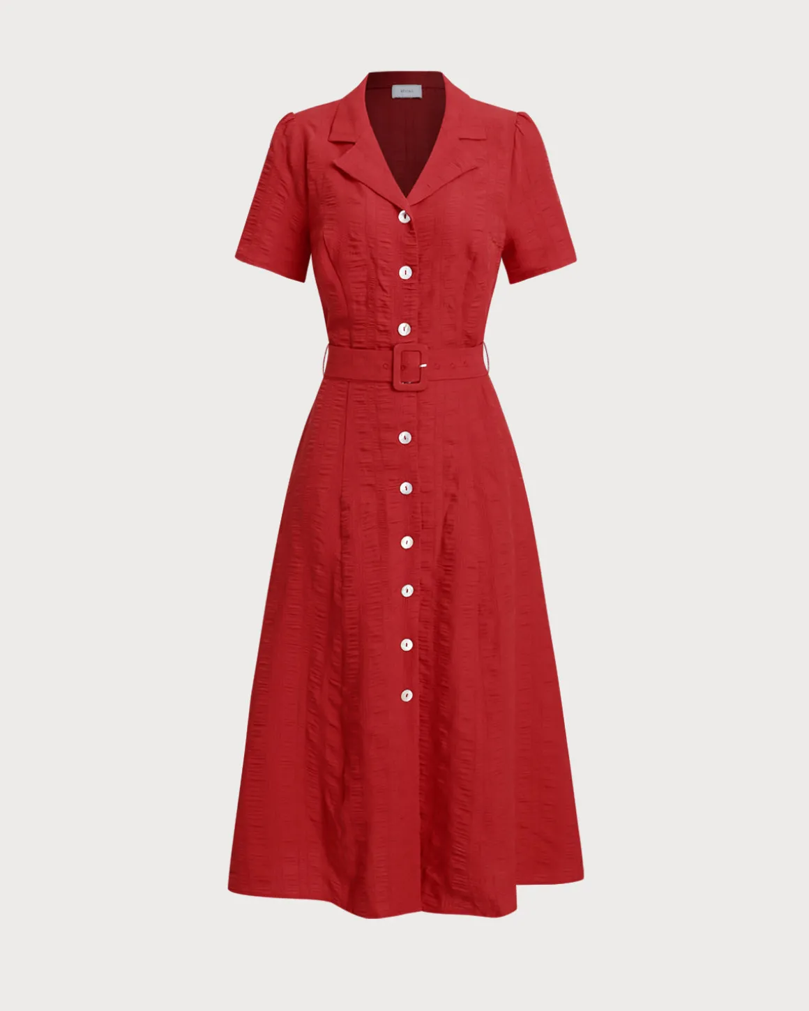 Red Belted A-Line Midi Dress