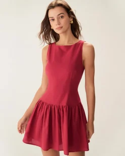 Red Boat Neck Sleeveless Mini Dress