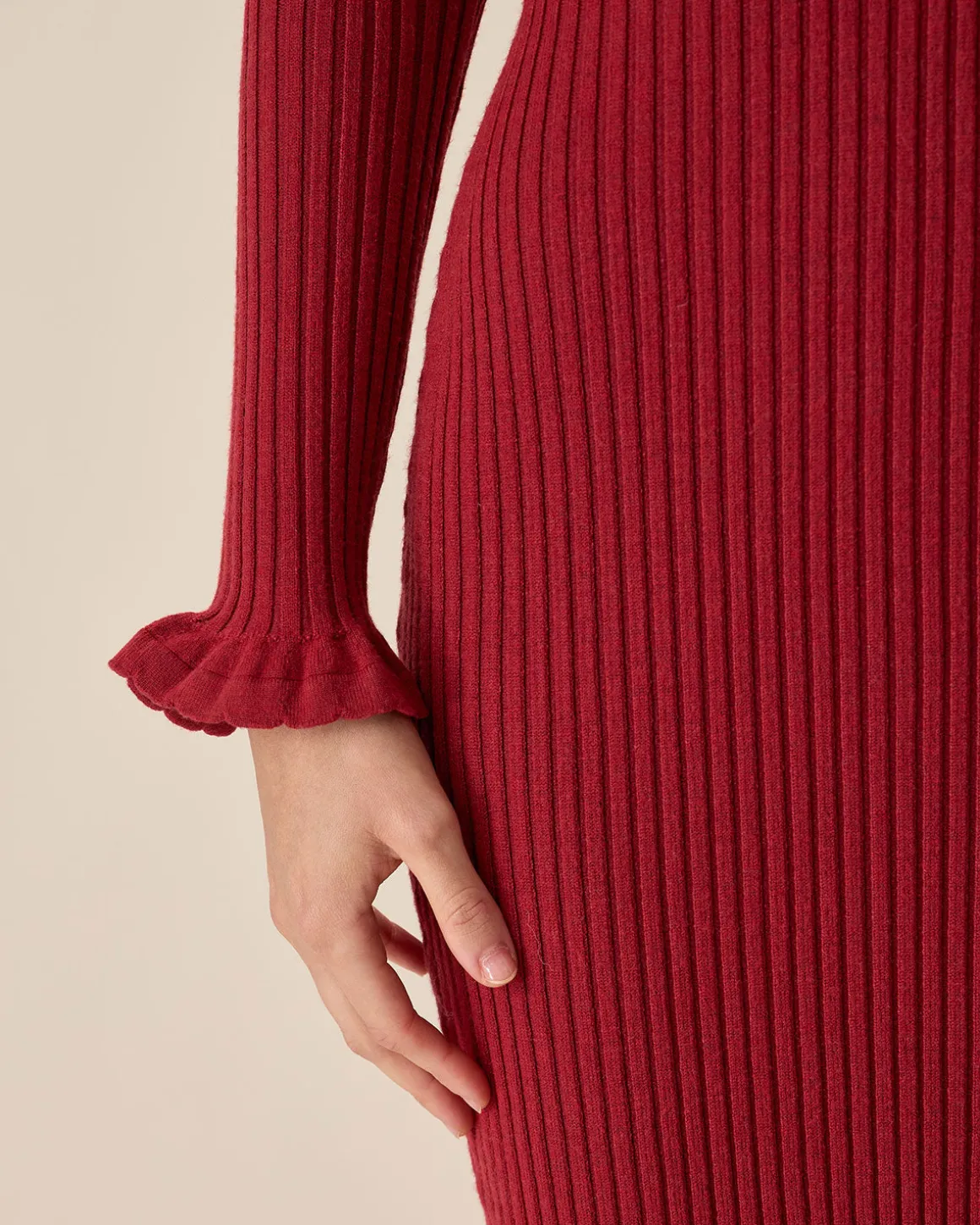 Red Bodycon Bell Sleeve Sweater Dress