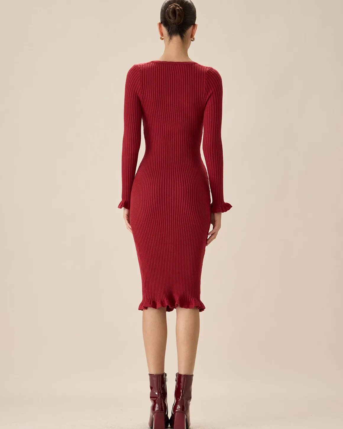 Red Bodycon Bell Sleeve Sweater Dress