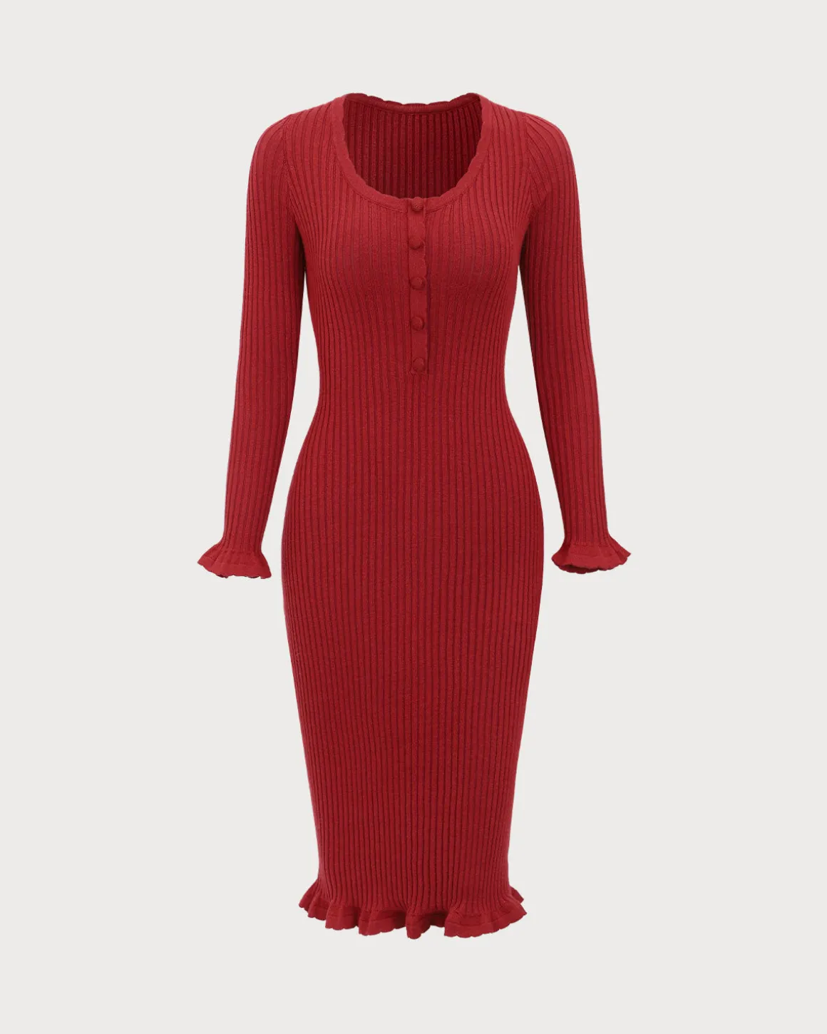 Red Bodycon Bell Sleeve Sweater Dress