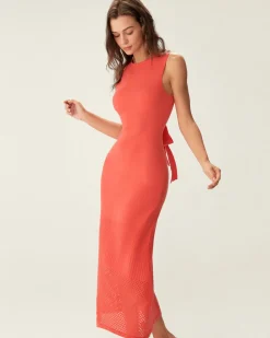 Red Bodycon Tie-Back Midi Dress