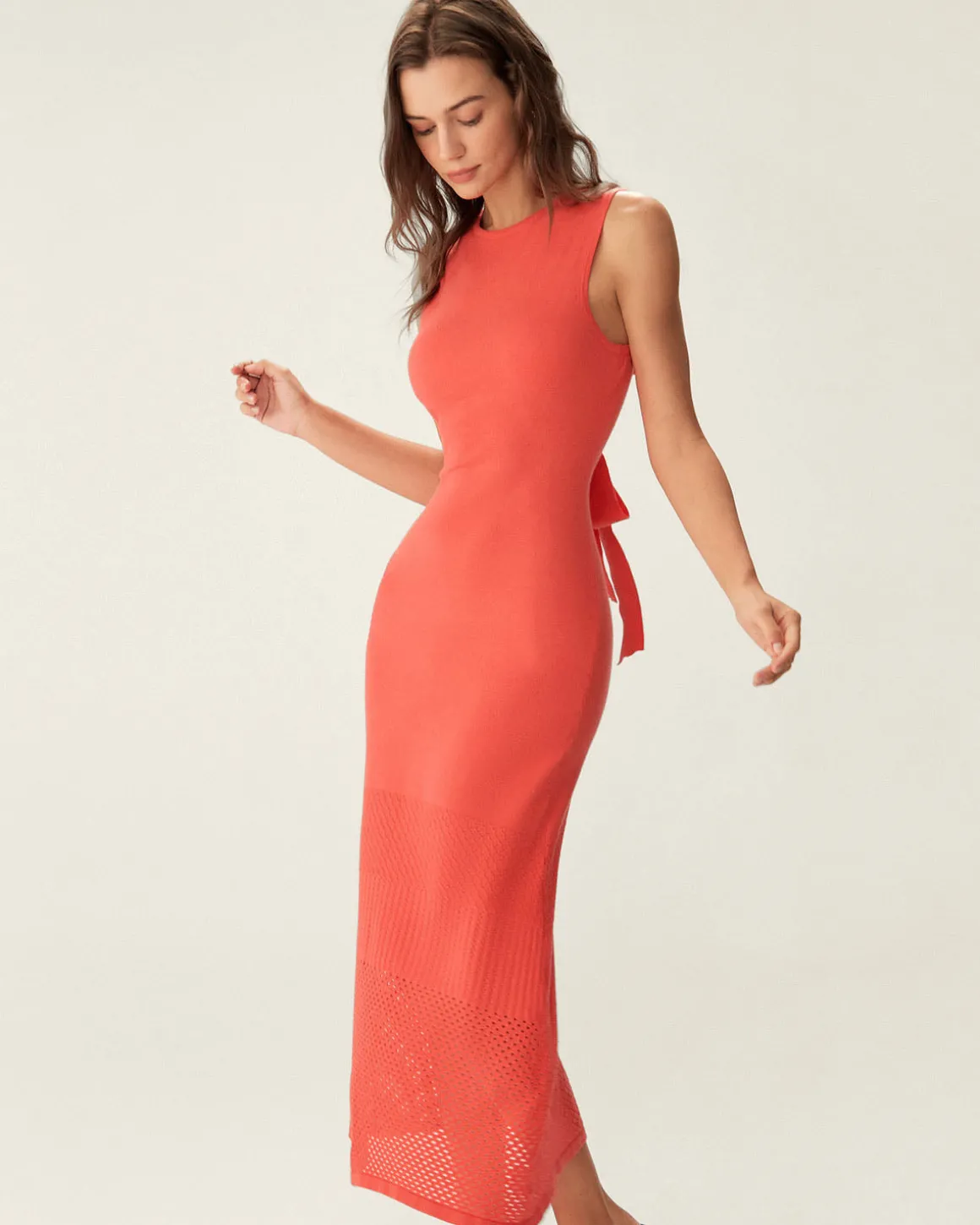Red Bodycon Tie-Back Midi Dress