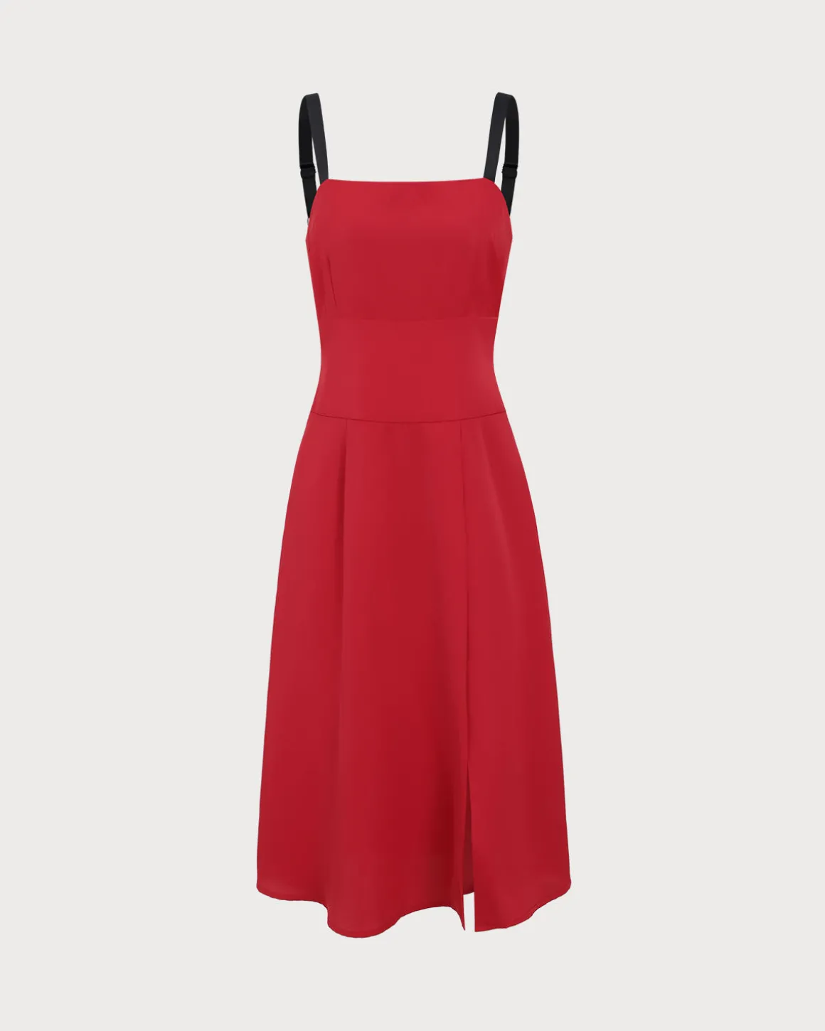 Red Contrast Slit Slip Midi Dress
