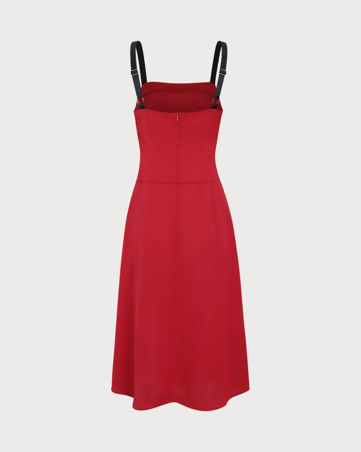 Red Contrast Slit Slip Midi Dress