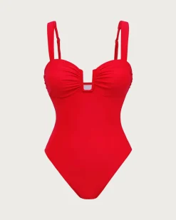 Red Cut Out Bralette One-Piece Swimsuit