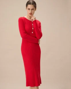 Red Cut-Out Bodycon Sweater Dress