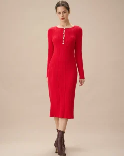 Red Cut-Out Bodycon Sweater Dress