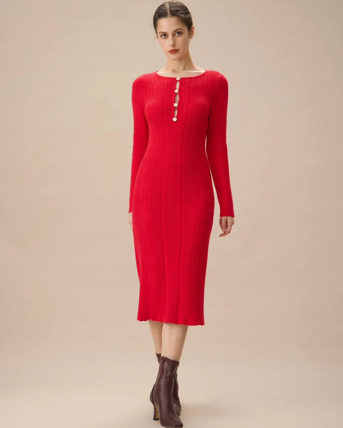Red Cut-Out Bodycon Sweater Dress