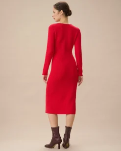 Red Cut-Out Bodycon Sweater Dress