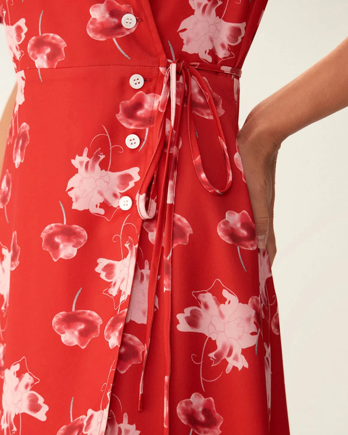 Red Floral A-Line Wrap Mini Dress