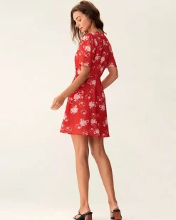 Red Floral A-Line Wrap Mini Dress
