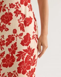 Red Floral Bodycon Slip Maxi Dress