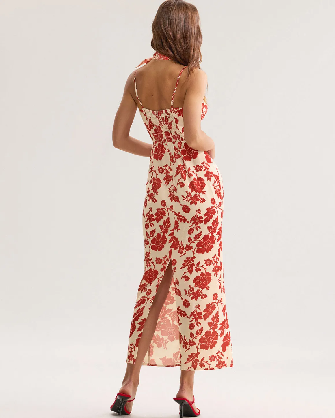 Red Floral Bodycon Slip Maxi Dress