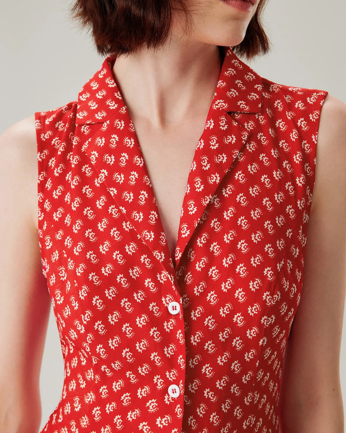 Red Floral Button Sleeveless Maxi Dress