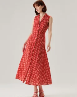 Red Floral Button Sleeveless Maxi Dress