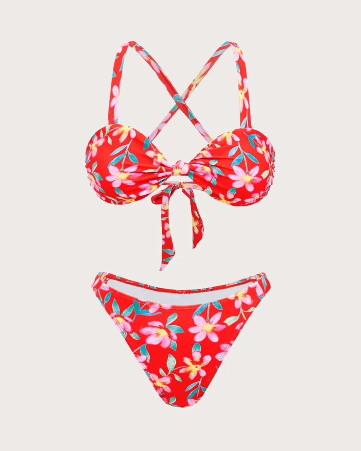 Red Floral Criss-Cross Bikini Set