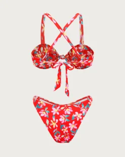 Red Floral Criss-Cross Bikini Set