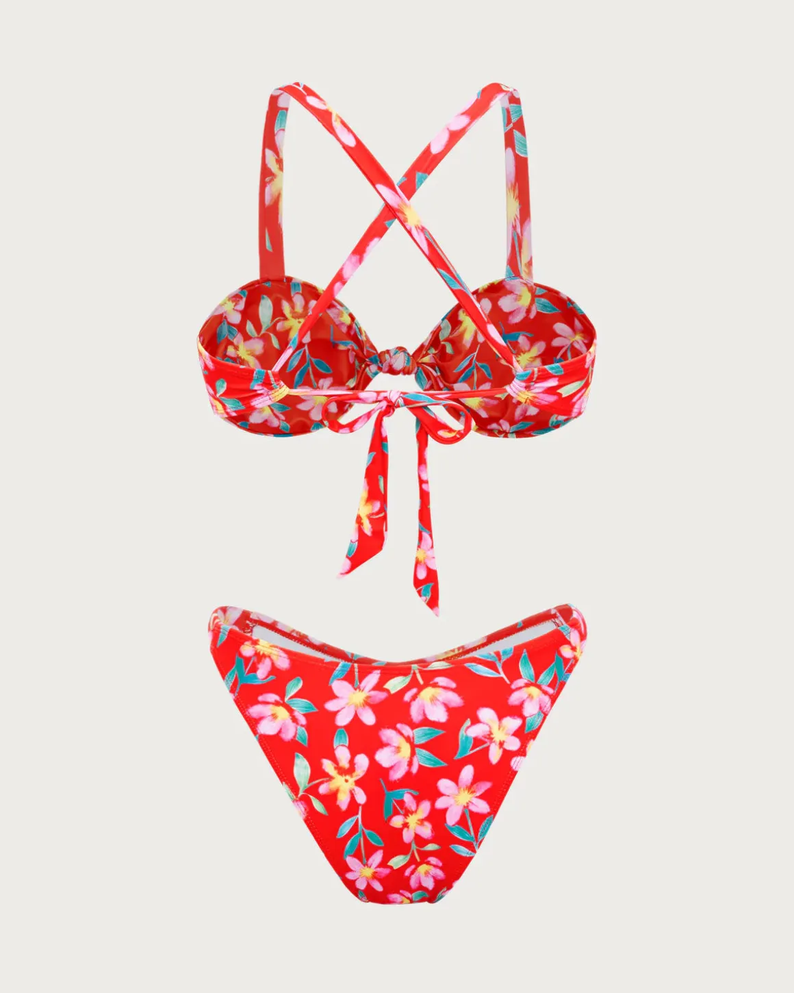 Red Floral Criss-Cross Bikini Set