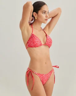 Red Floral Drawstring Triangle Bikini Set