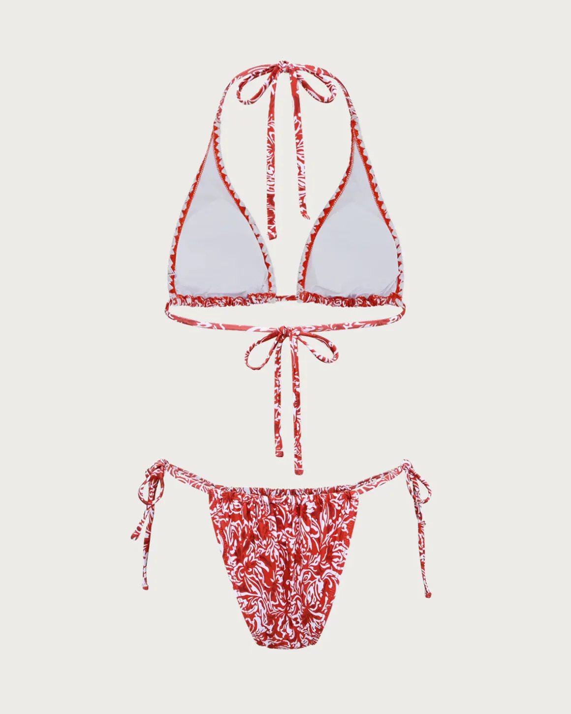 Red Floral Halter Triangle Bikini Set