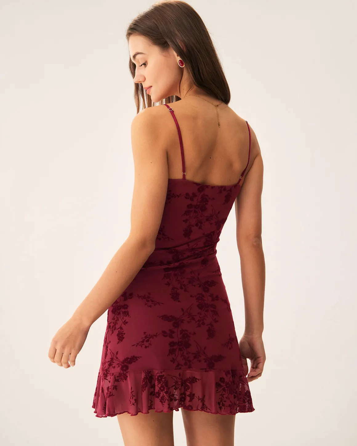 Red Floral Mesh Slip Mini Dress