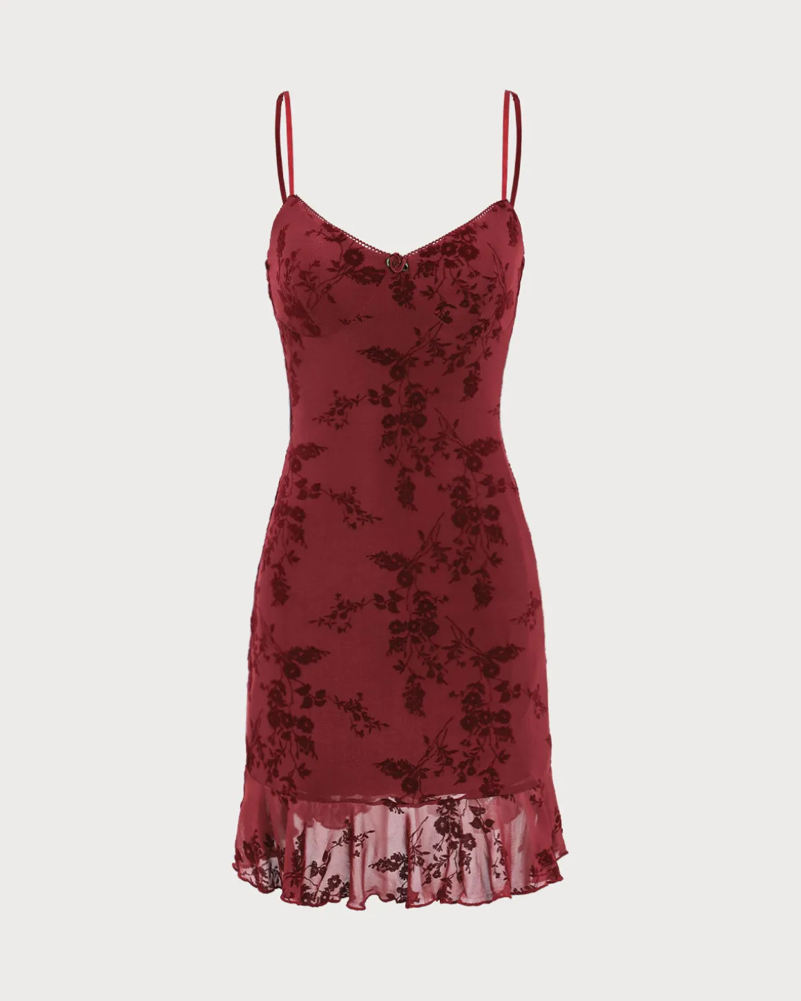 Red Floral Mesh Slip Mini Dress