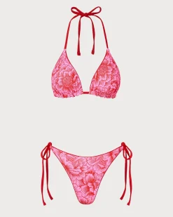 Red Floral Reversible Bikini Set