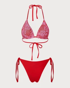 Red Floral Reversible Bikini Set