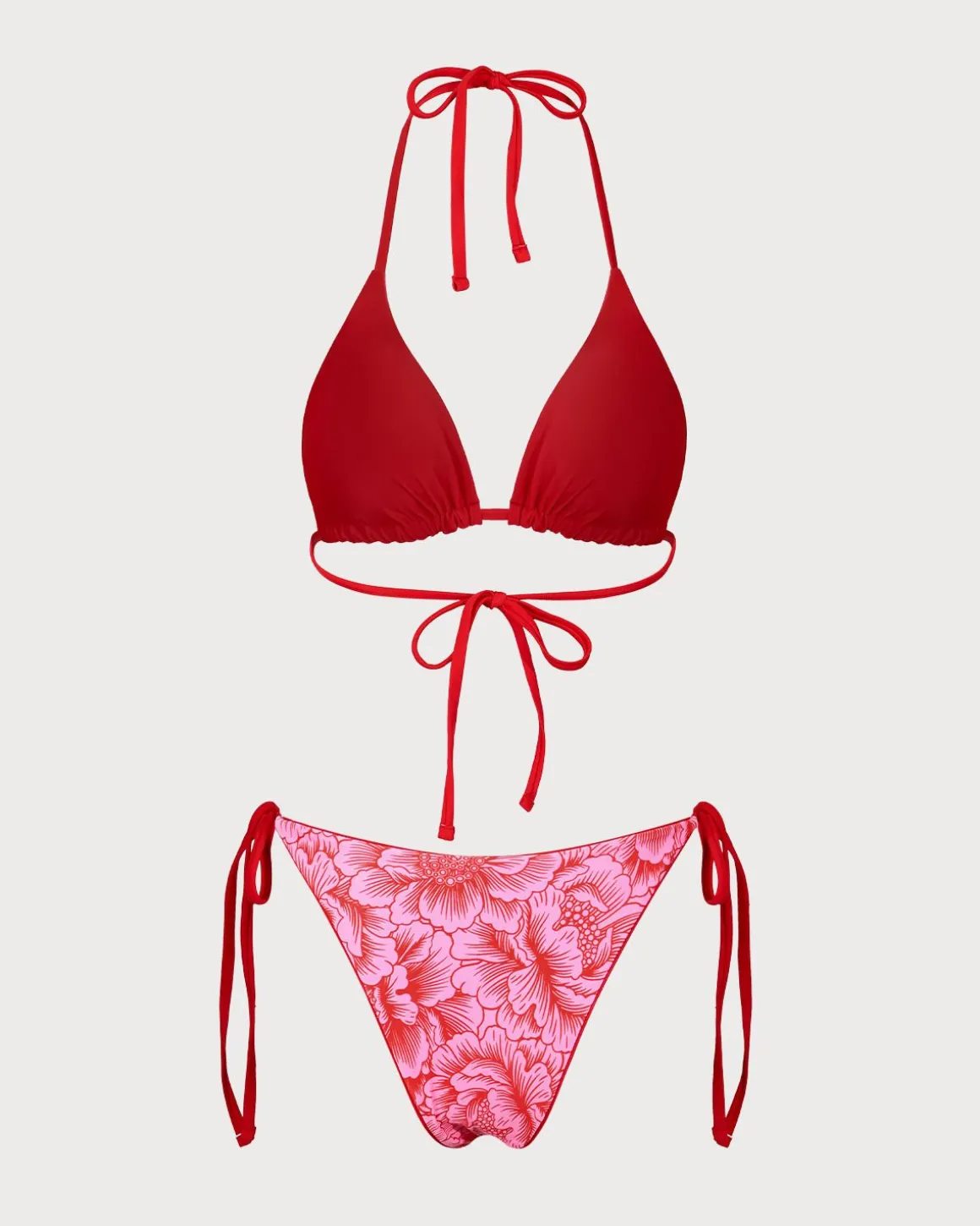 Red Floral Reversible Bikini Set