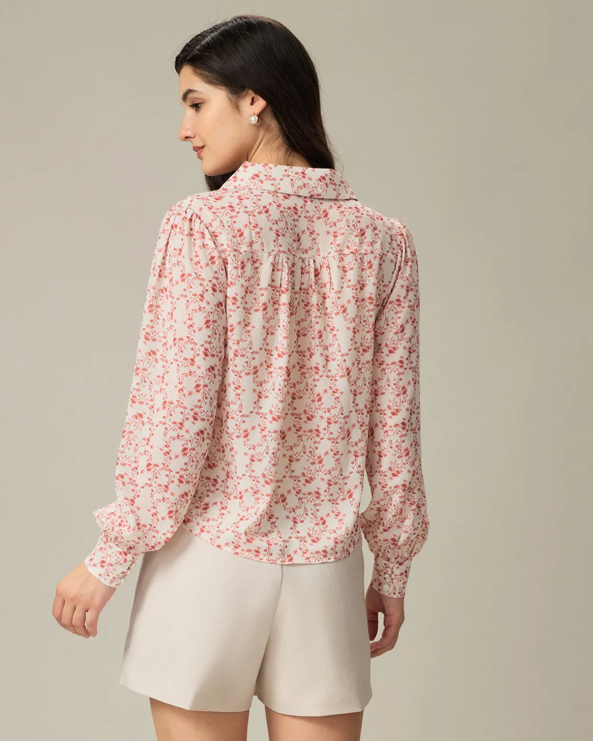 Red Floral Ruched Shirt
